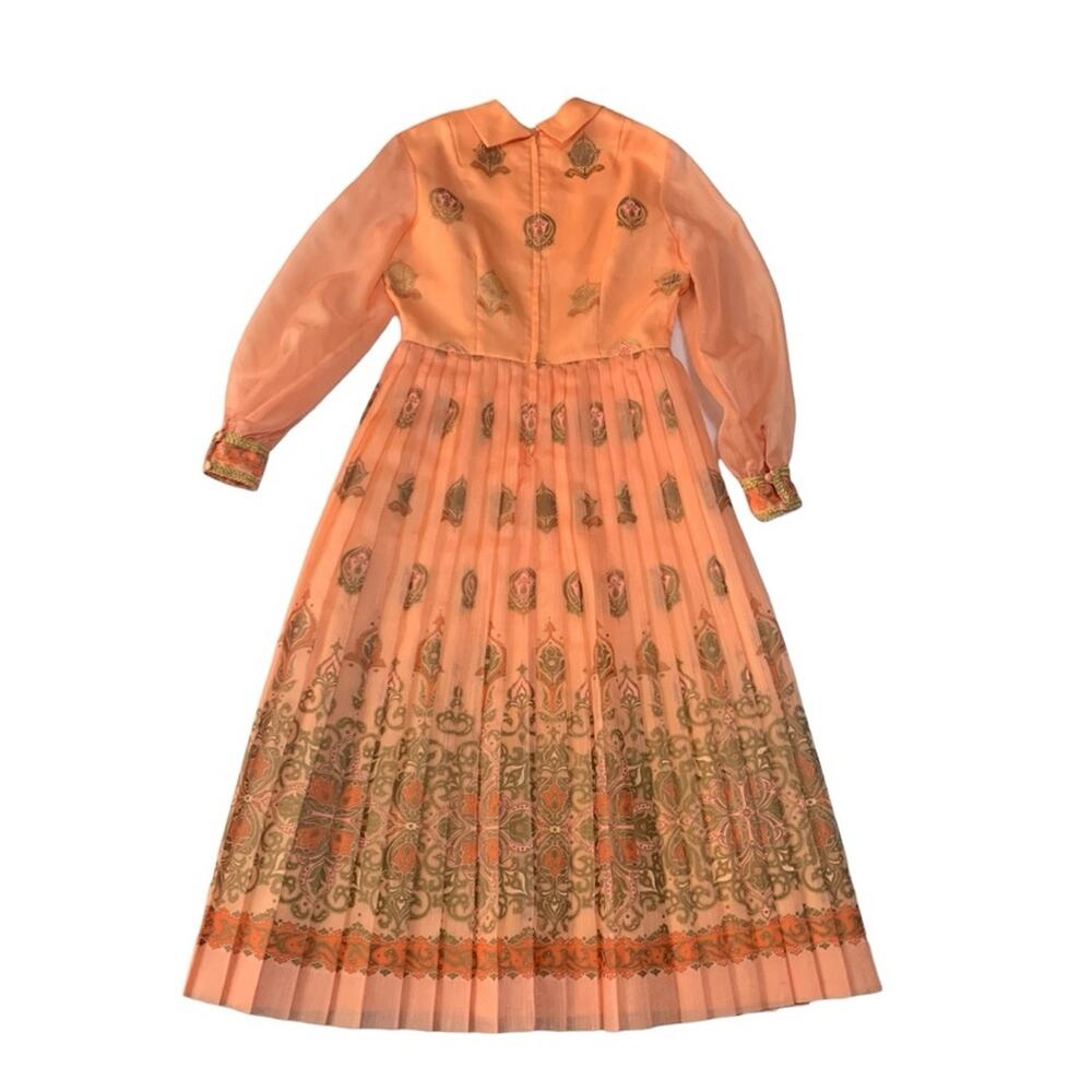 Shaheen California size 16 large Chic Orange Patterned Long Sleeve Dress satin - Picture 2 of 9